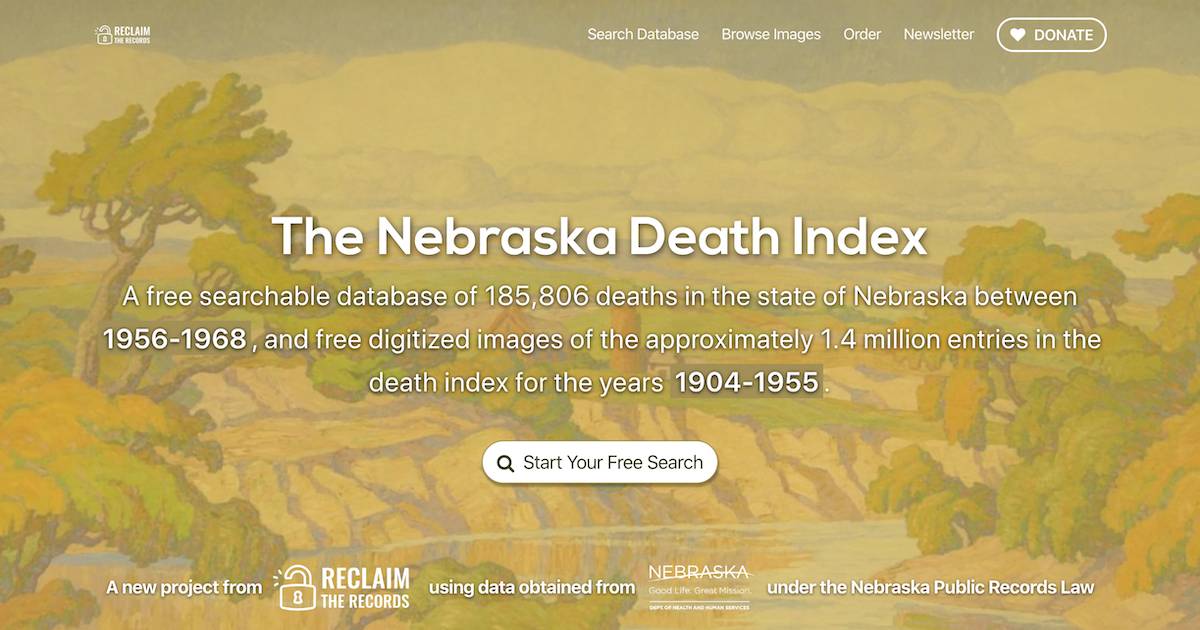 The Nebraska Death Index // Free Searchable Database Of 185,806 Deaths ...